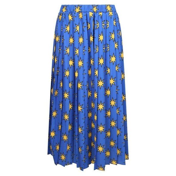 ALESSANDRO ENRIQUEZ Sz 38 2 XS Blue Yellow Stars Pleated Midi Skirt - Picture 11 of 11